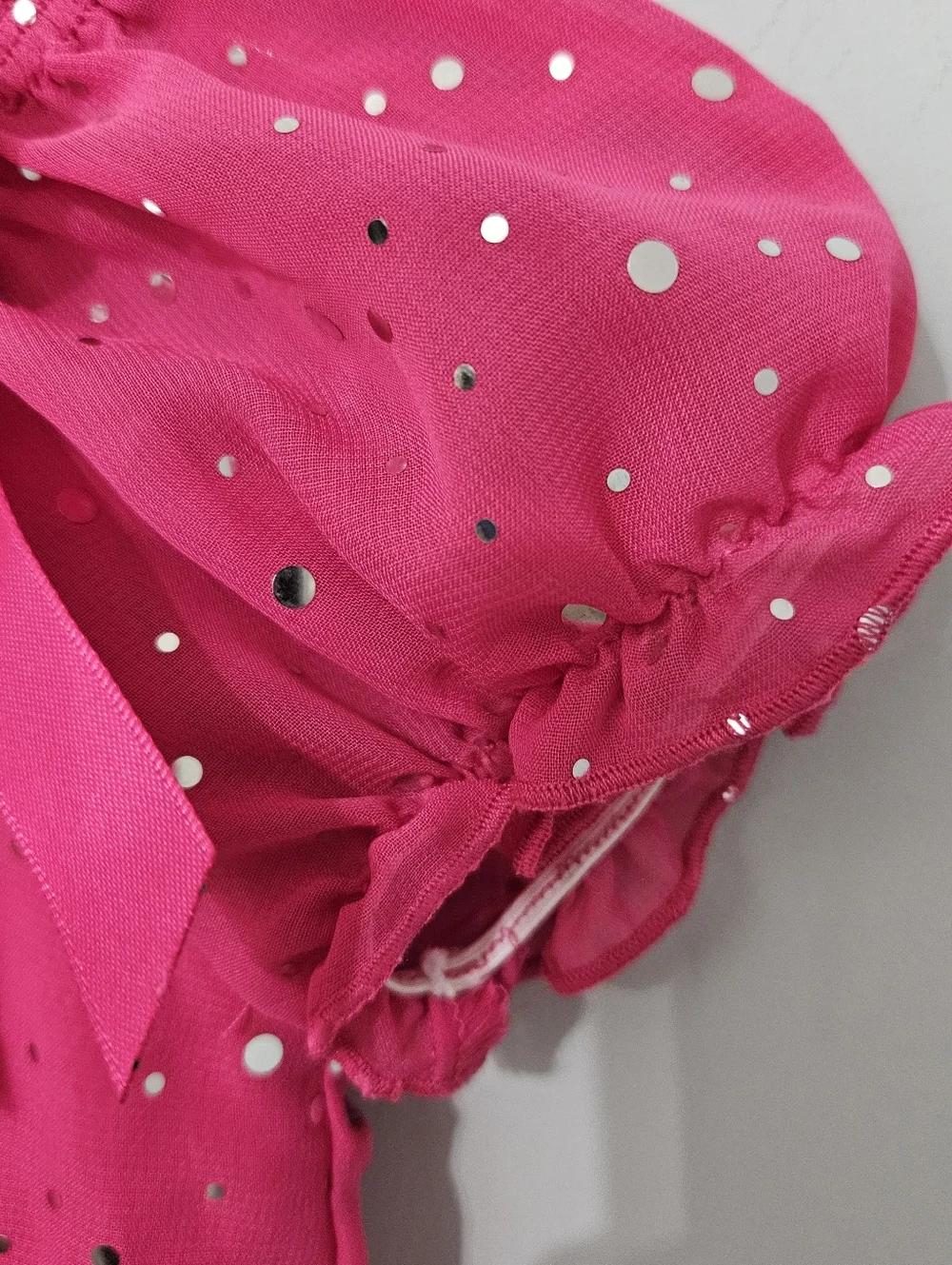 Polka Dot Dress Baby Girl 6-9M Puff Sleeve Bow‎ Party Bubble Hem Pink Metallic